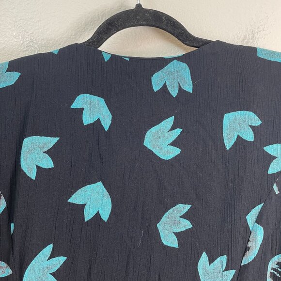 Vintage Carole Little Womens 10 Black Teal Long Sleeve Button Up Midi Dress - Picture 11 of 11